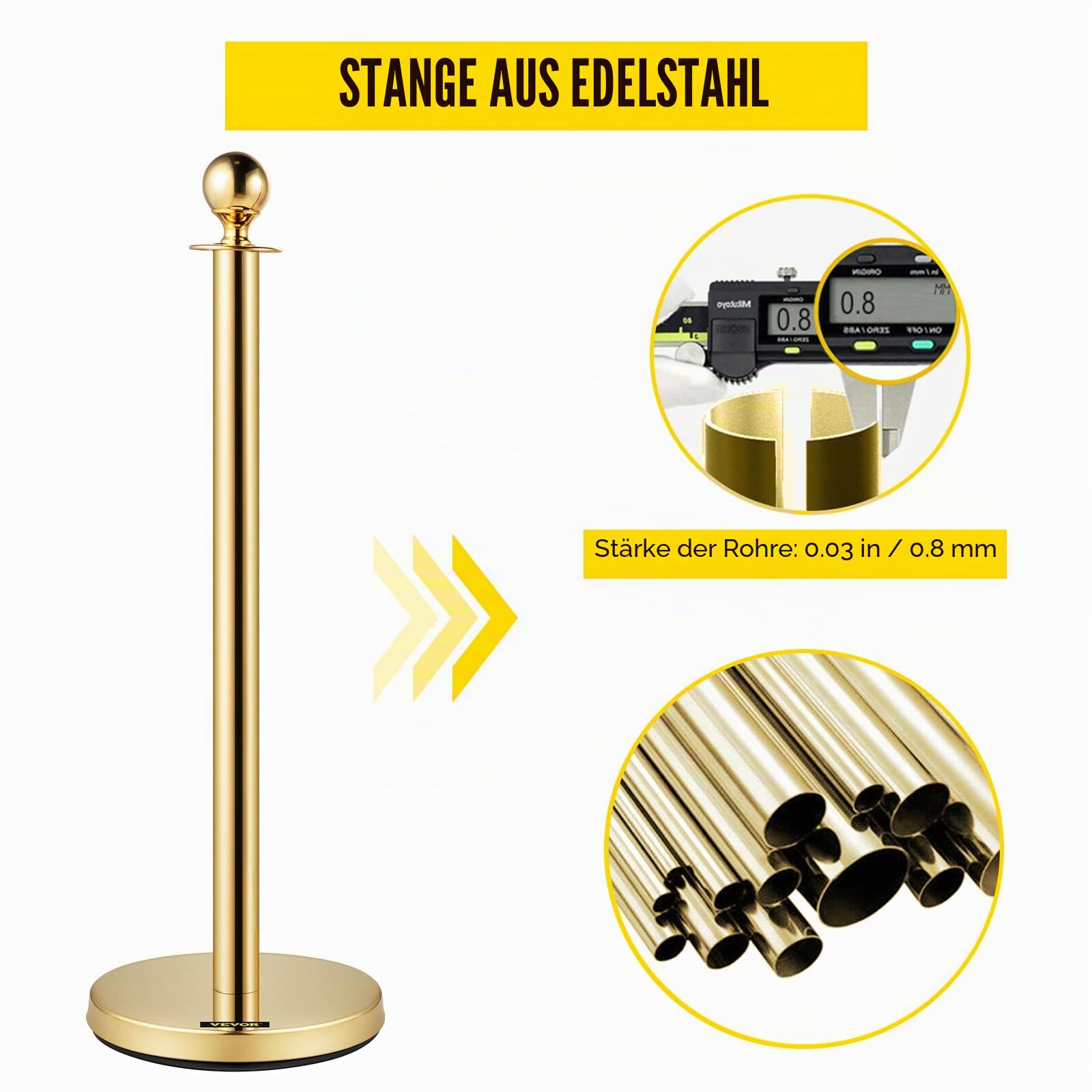 Mophorn Ausziehbarer Klebebandhalter, 4 Set, Sicherheitsbarrieren mit 3 Saiten, Seillänge: 1,5 m, goldfarben
