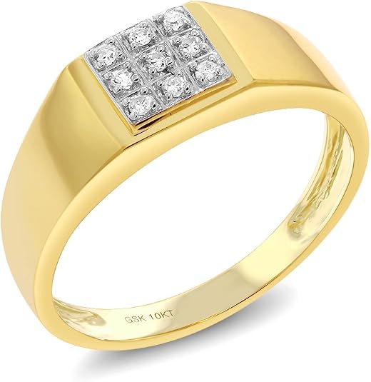 Gem Stone King Men's Solid 10k Yellow Gold Natural White Diamond Wedding Anniversary Ring (Available In Size 7,8,9,10,11,12,13): Buy Online at Best Price in UAE