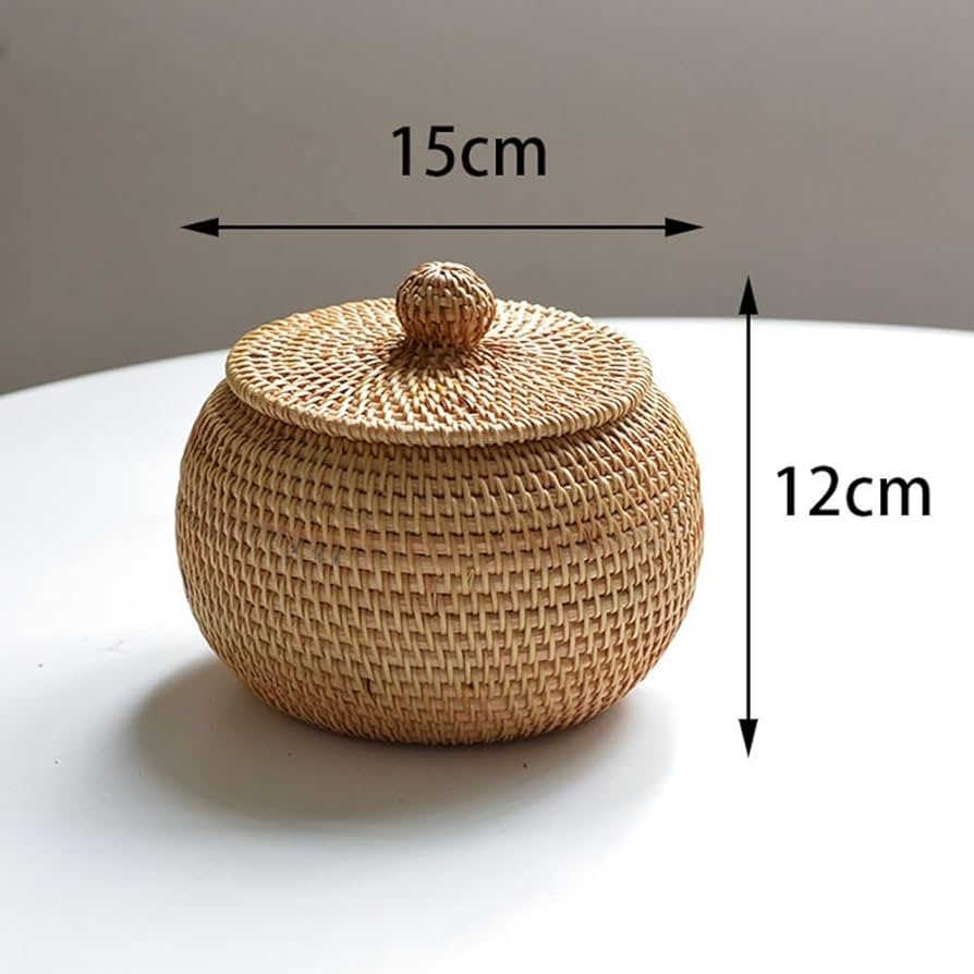 Amazon｜Pasotim ラウンド籐ボックス手編み収納ボックス蓋付き多