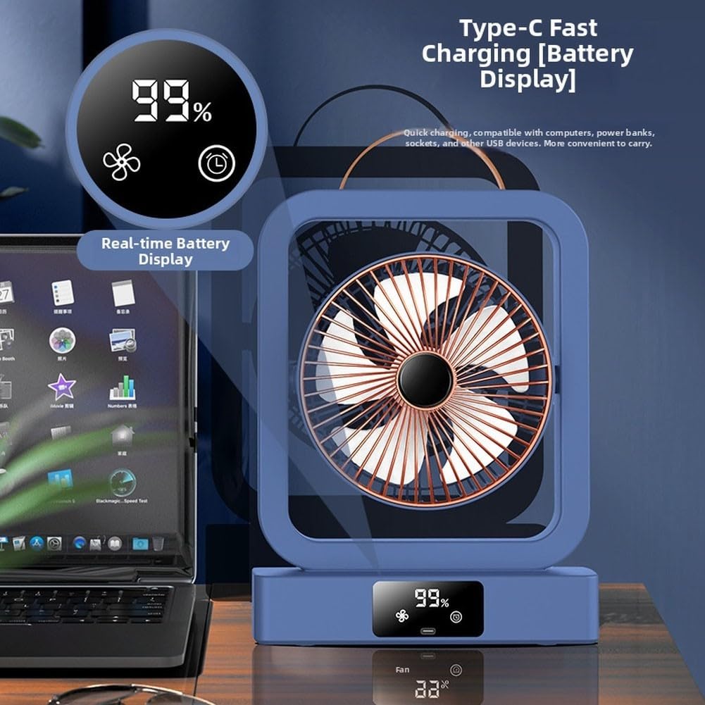 Ventilateur mural pliable USB rechargeable pour bureau et tente (orange)