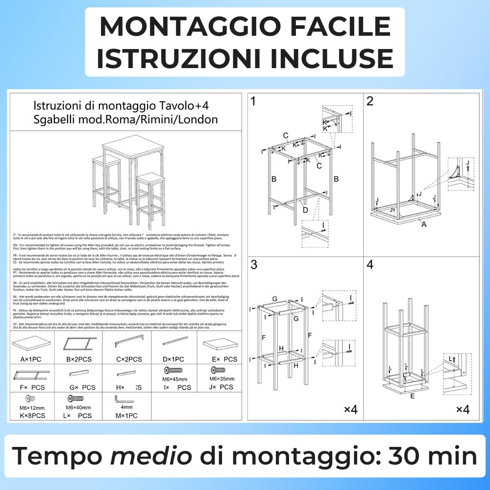 YELLOO - Set tavolo alto da bar con sgabello bar per uso interno, Ilot Central Cucina, tavolo da cucina piccolo spazio per intrattenere gli ospiti (Viareggio, 1 tavolo + 2 sgabelli)
