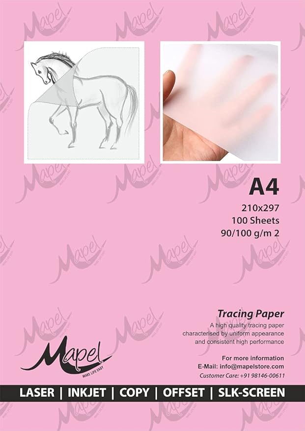 Mapel Tracing Paper A4 Size 90 GSM (50 Sheets) Ideal for Pencil, pens