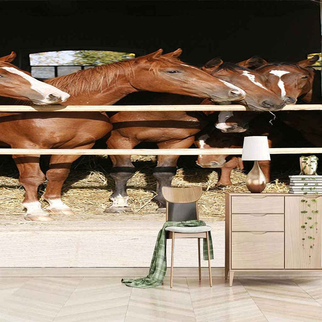 Papier peint auto-adhésif cheval brun 200x140 cm pour déco murale salon