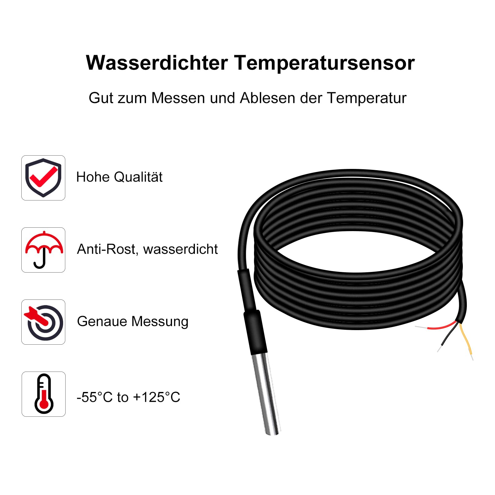 Sensor de temperatura digital de 10 m, precisión ± 0,5 °C, sonda de acero inoxidable, compatible con sensor de temperatura Shelly y addon, Arduino, Raspberry Pi, coche, industria, incluye libro