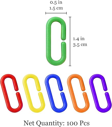 Miniatura 10 de SunGrow Cadenas de plástico con clips en C de arcoíris, cadena de columpio y escalada para pájaros y ganchos, juguetes de aprendizaje para niños