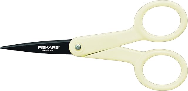 Fiskars Non-stick Micro-Tip Scissors, Length: 12 cm, For Right- and Left-handed Users, White, 1004682