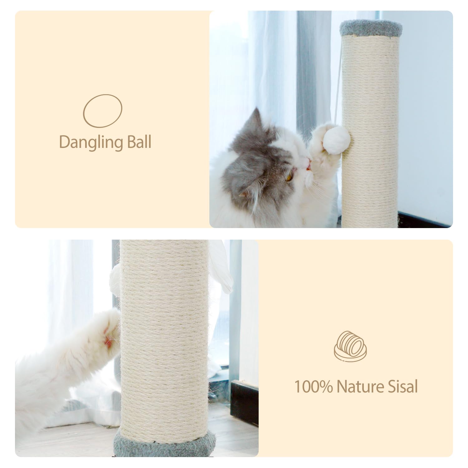 Sthdofrpaits Cat Scratching Post 21in, Premium Scratching Posts for Indoor Cats/Kittens with Cat Self Groomer Brush, Cat Toy Hanging Ball and Spring Poles for Cats/Kittens