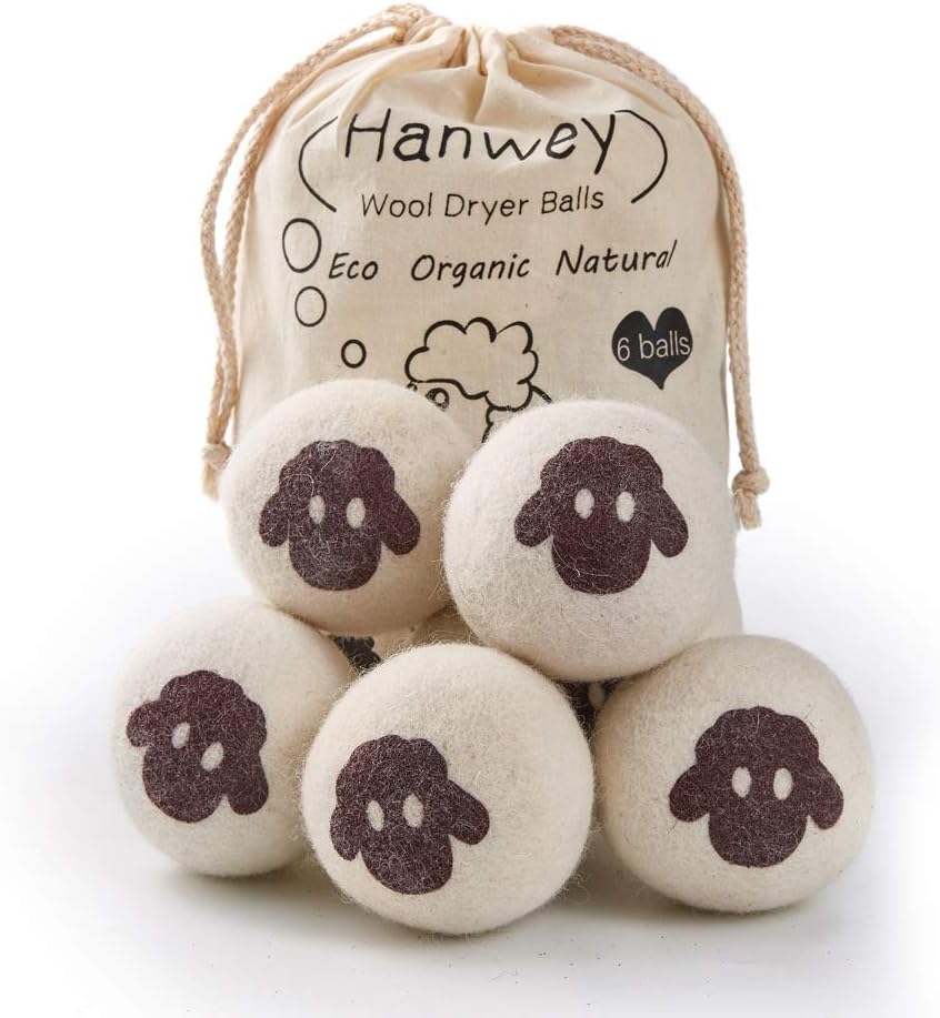 Wool Dryer Balls, Hypoallergenic Tumble Dryer Balls Woolen, Reusable, Faster Drying, Static Reducing, and Natural Fabric Softener Pack of 6 XL (Sheep Pattern)