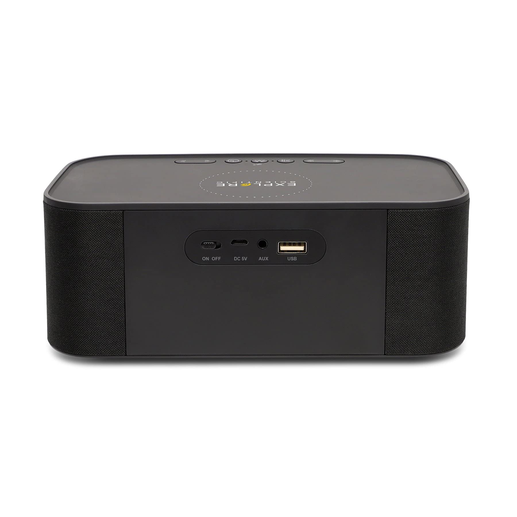 Explore Scientific BCC1001 Orologio con altoparlanti Bluetooth, Funzione ricarica wireless, Vivavoce integrato, Doppia sveglia, Display con luminosità regolabile, Nero