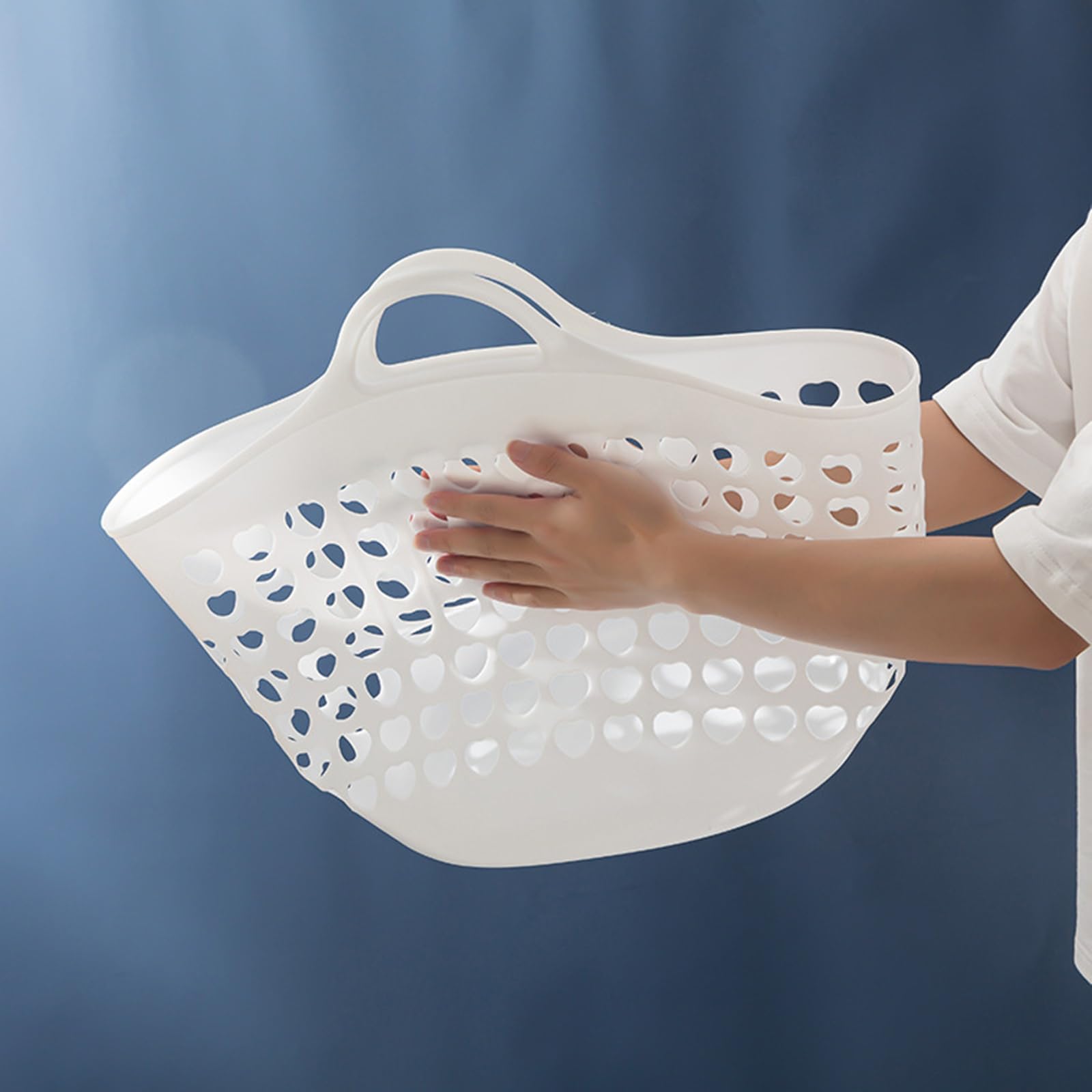 Cesto portabiancheria portatile con manici, rettangolare, in plastica, per vestiti, camera da letto e conservazione (blu, grande)