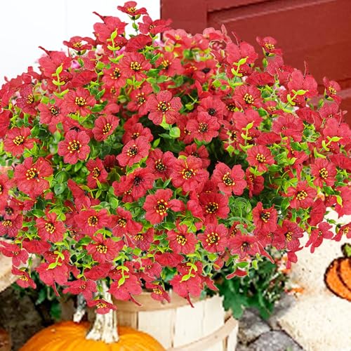 trytuny Artificial Flowers for Outdoor, UV Resistant Fake Silk Flowers, Realistic Faux Plants for Outside Indoor Porch Patio Window Box Planter Home Decor (20, Red)