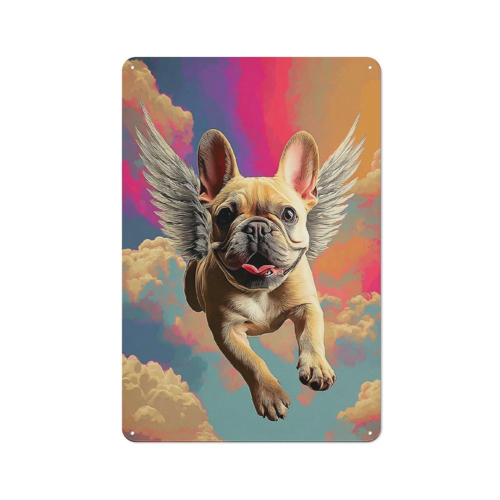 Junmoney Angel Pup Soars Skyward -2 Shop Front Style Decorative Metal Plaque 30X20cm, Shop Wall Decor For Cafe, Bistro, Bakery Or Restaurant