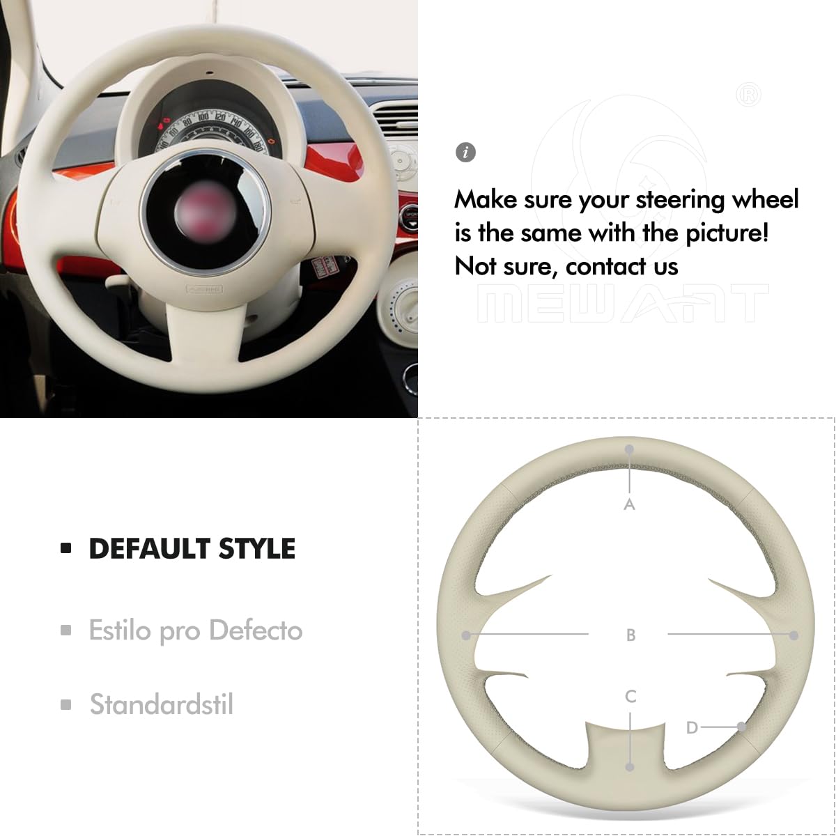 MEWANT DIY Handstich Beige Piel Sintética Volante Funda para Volante para 500 2007-2015 / 500e 2014-2018 / 500C 2014-2017