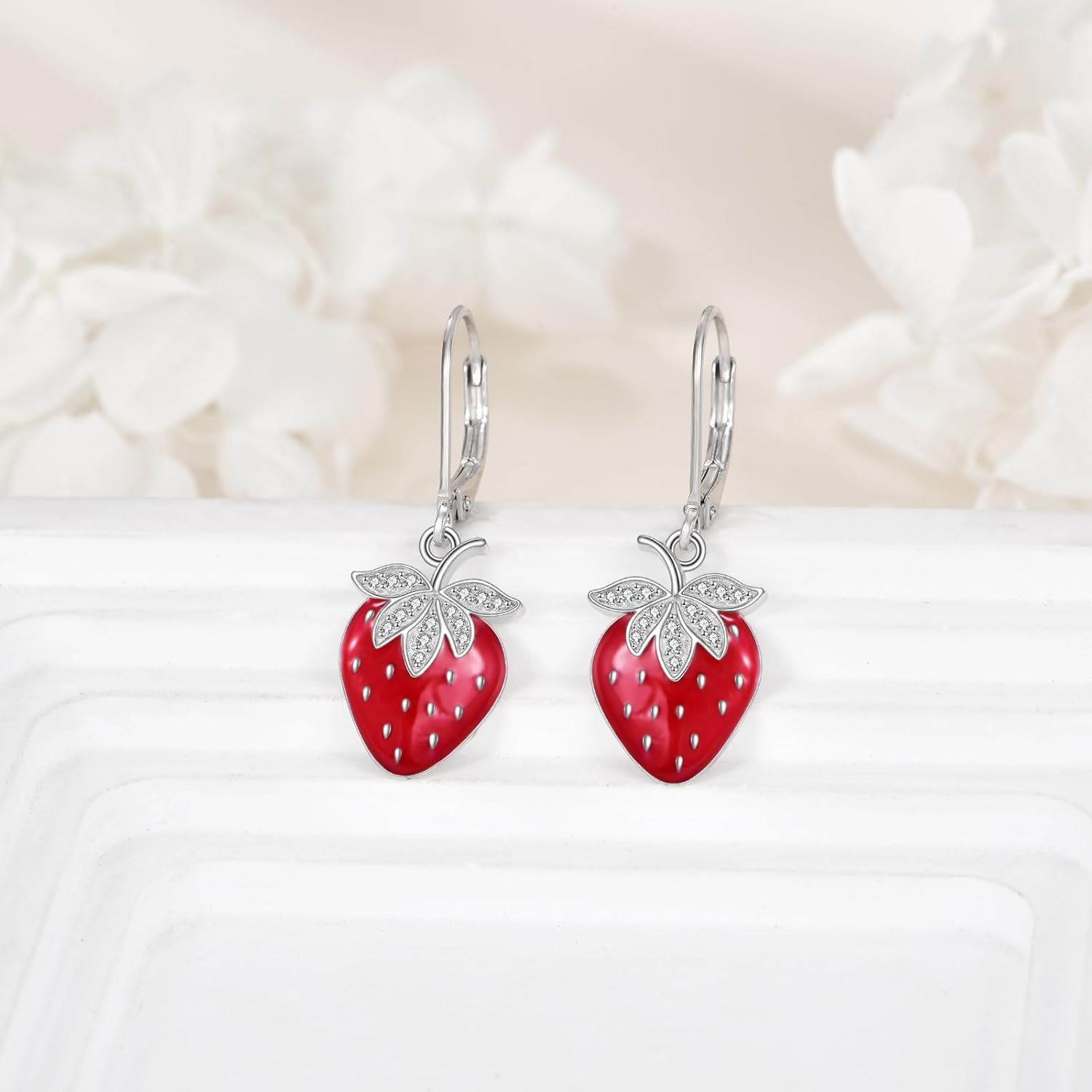 URONE Strawberry/Watermelon/Apple/Avocado/Pineapple/Cherry Earrings 925 Sterling Silver Strawberry Dangle Earrings Fruit Jewelry Gifts for Women - Image 3