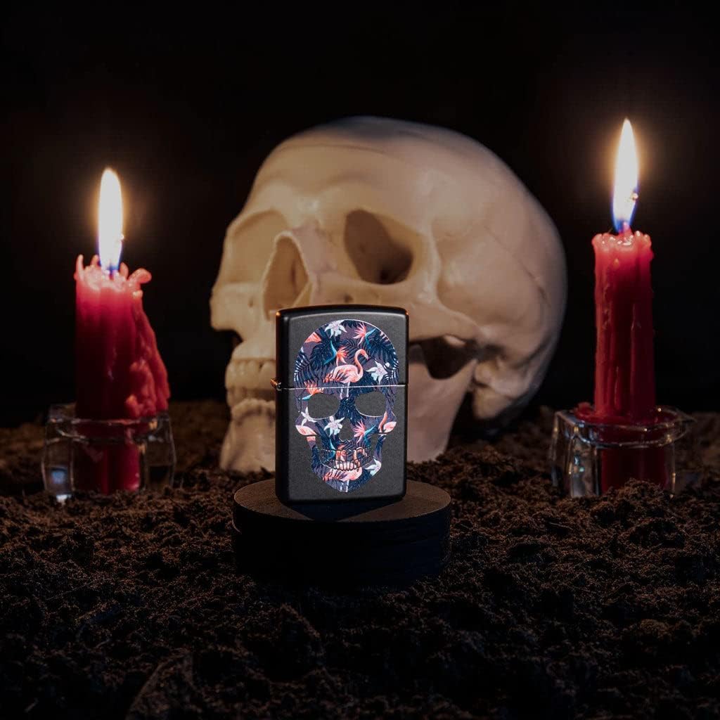 Zippo Lighter - Personalized Customize Message Engrave on Backside for Skull Emblem Design Part1 (Flamingos Skull #49771)