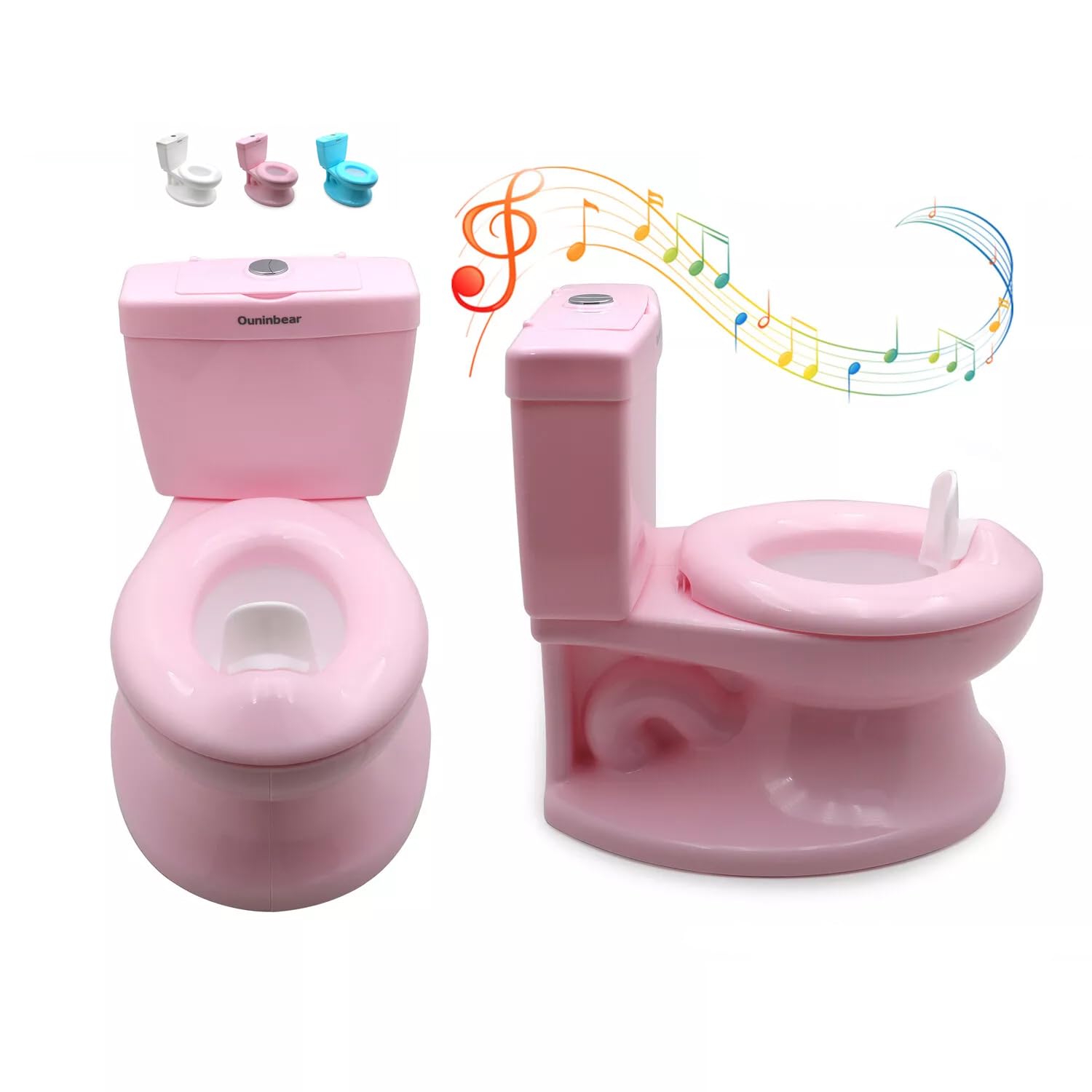 Potty Training Toilet 2-in-1 Pink Realistic Potty Training Seat with Flushing Sound Wipes Tissue Storage Removable Bowl Easy
