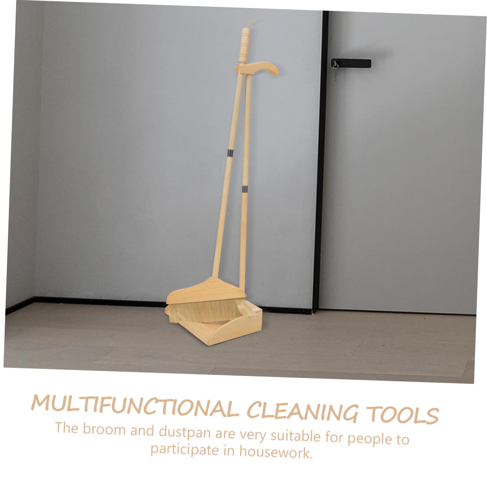 Kit de Escoba de Cerdas Suaves Recogedor de Madera Ligero y Resistente para Limpieza de Exteriores y Hogar
