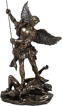 Ebros Gift Catholic Church Saint Archangel Michael Piercing Satan Lucifer with Spear Decorative Figurine 10.25" H San Miguel Commander of The Army of God Religious Statue Altar Decorative