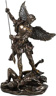 Ebros Gift Catholic Church Saint Archangel Michael Piercing Satan Lucifer with Spear Decorative Figurine 10.25" H San Miguel Commander of The Army of God Religious Statue Altar Decorative