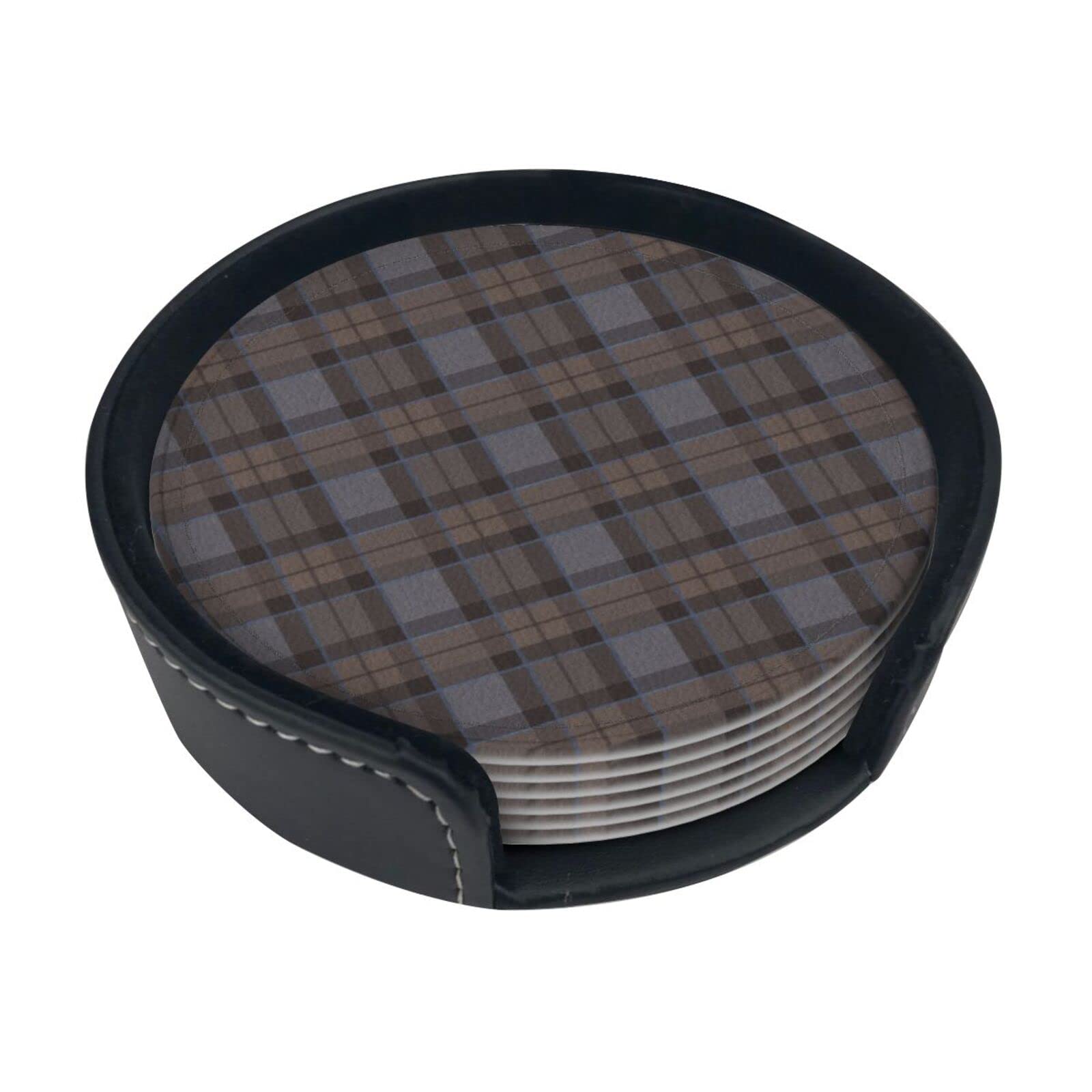 Wicron As Picture Round Coasters, Outlander Fraser Tartan Plaid Smaller,Mugs Pad Cups Mat Set Of 6 Leather Drinks Coasters With Holder