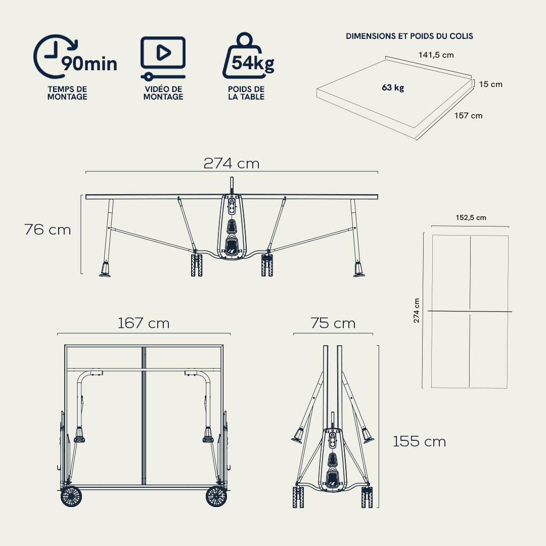 CORNILLEAU - Table de ping Pong d'extérieur 200X Outdoor - Loisir de Jardin - Agrément FFTT - Gris