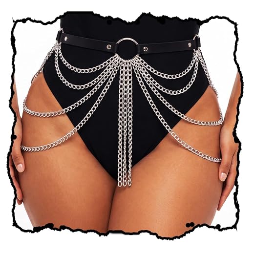 DRESBE Leather Waist Chain Belt Black Layered Fashion Body Chains Rave Body Accessories for Women