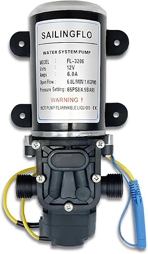 Bomba de agua para autocaravana, bomba de presión de agua de 2 cámaras, 12 V CC 6 Lmin 1.6 GPM 65 PSI bomba de agua de diafragma para caravana,