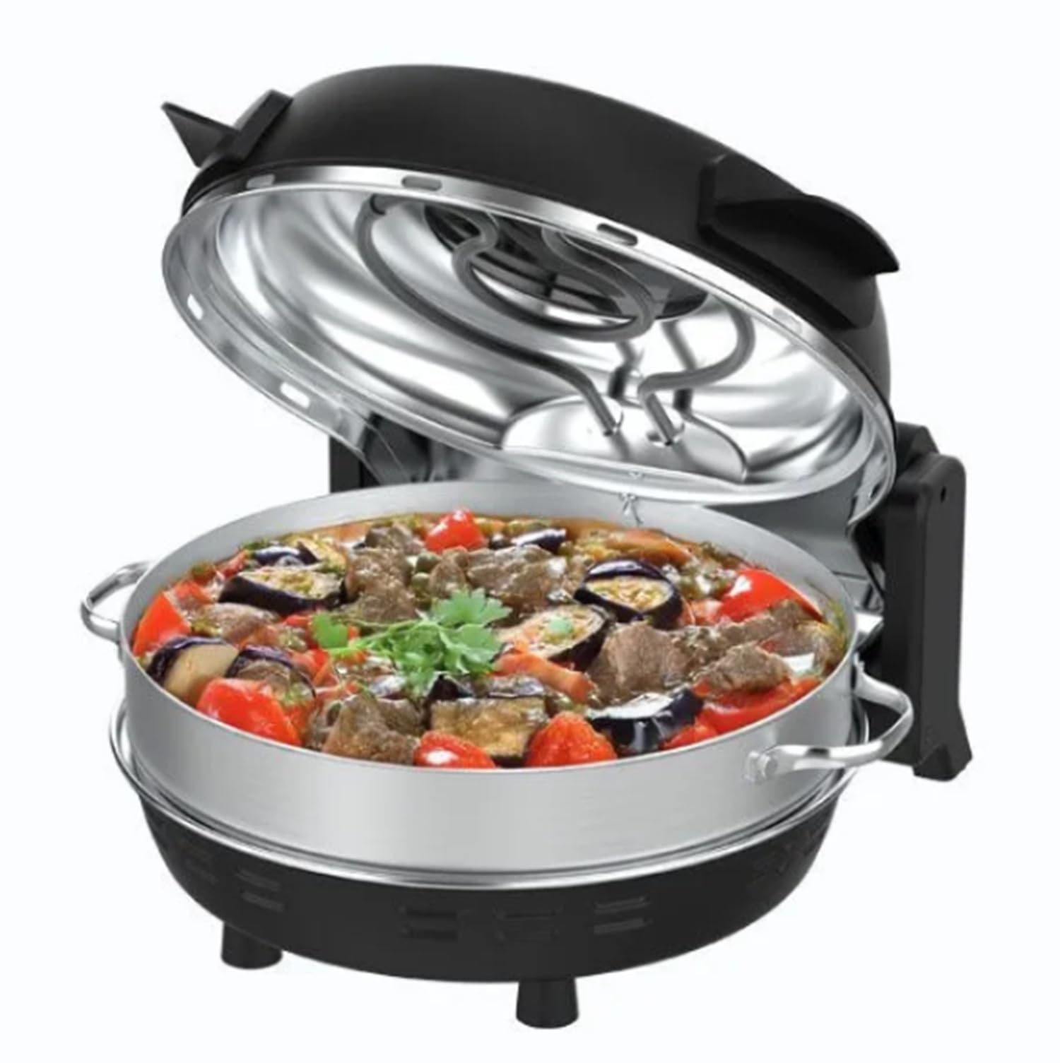 Kadoland Four à pizza multifonction 400 °C Ø 32 cm Pierre à pizza avec poêle en acier inoxydable – Pour pizza, Lahmacun, Pide