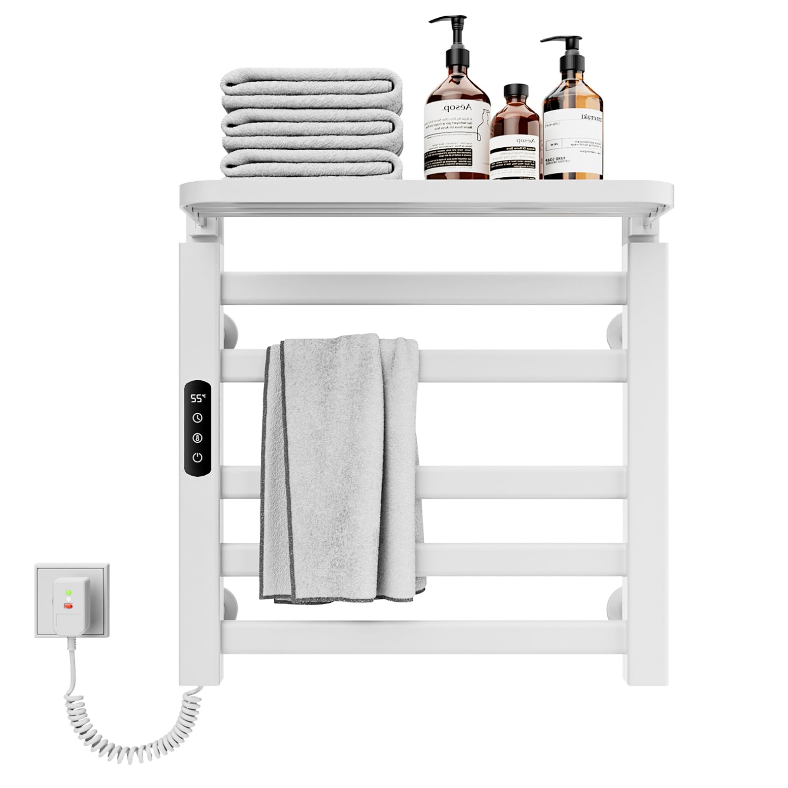 Handtuchheizkörper elektrisch,Badheizkörper elektrisch 500x500mm,Intelligenter thermostatischer Handtuchhalter,Weißer Wandmontierter Elektrischer Handtuchhalter,Mit Touch Schalter und Timer