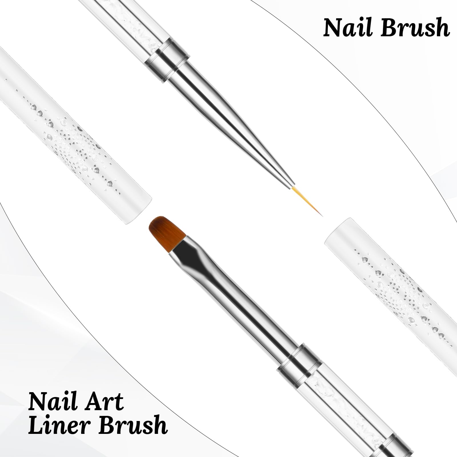 Thinp 2 Pcs Double Ended Nail Art Brushes,Builder Gel Brush Nail Liner Brush UV Hard Gel Brush Nail Drawing Brushes French Tip Brush Rhinestone Handle Nail Brush for Nail Art Design - Image 4