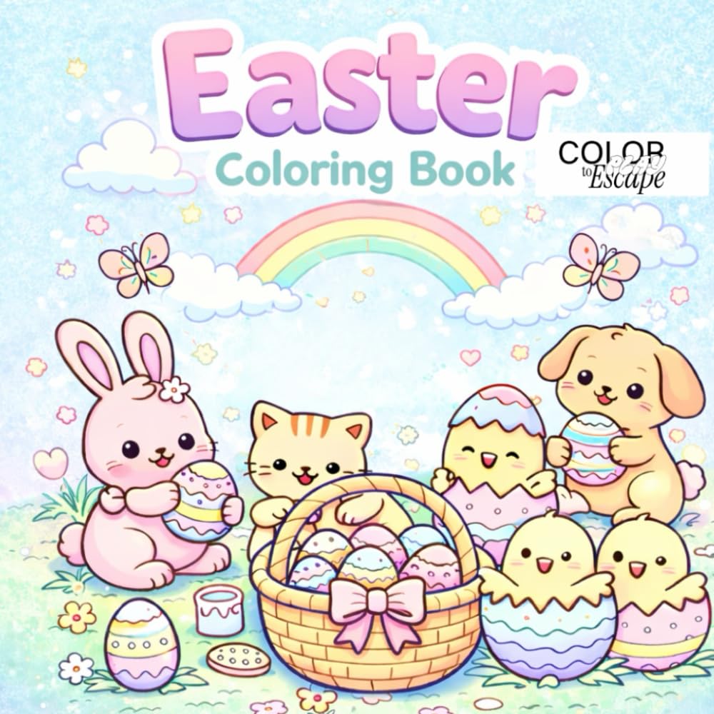 Easter Coloring Book: Cute & Easy Kawaii Designs for Relaxation