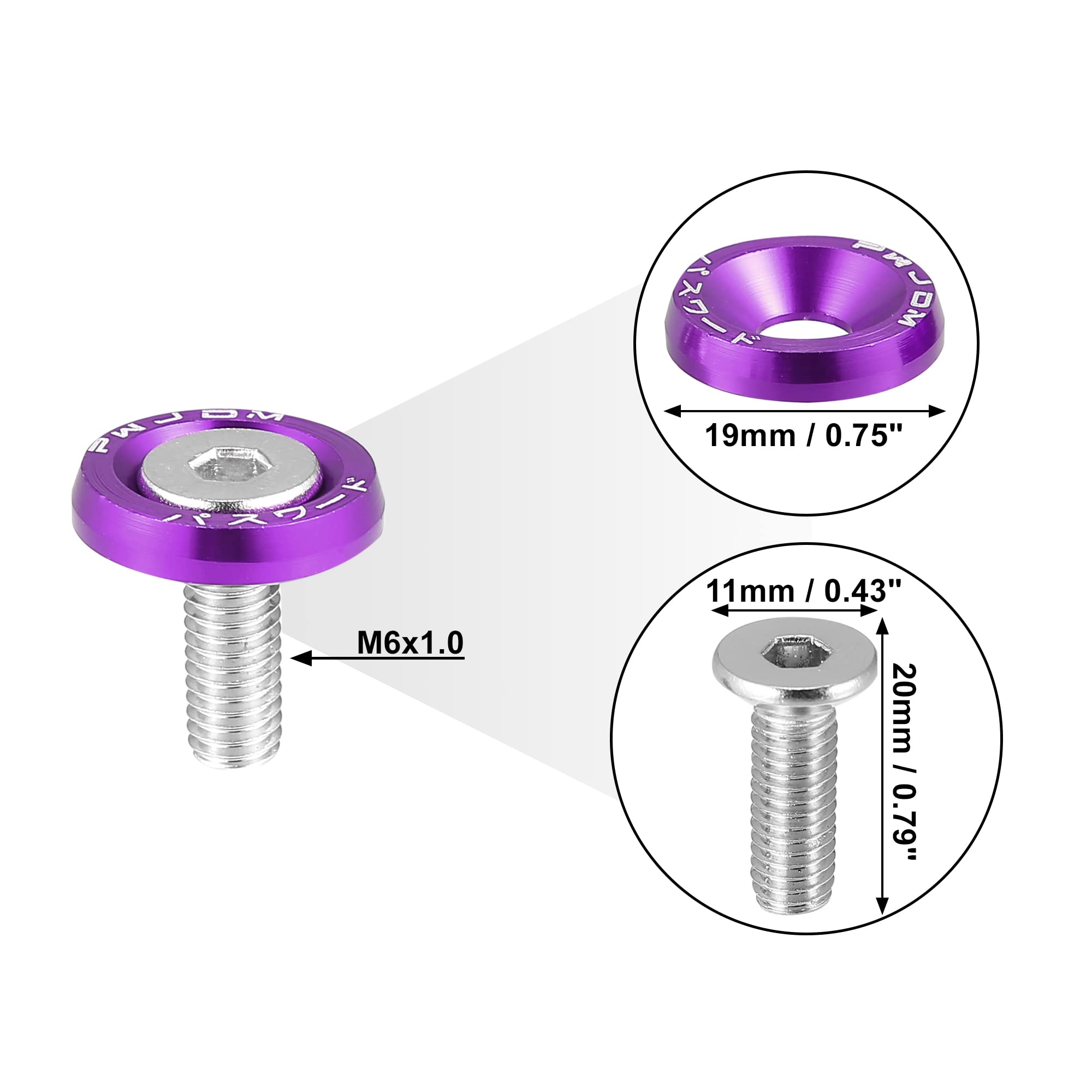 X AUTOHAUX 10pcs Fender Washer Bumper Washer M6 Bolts Engine Bay Dress Purple, 0.79"x0.43" - Image 4