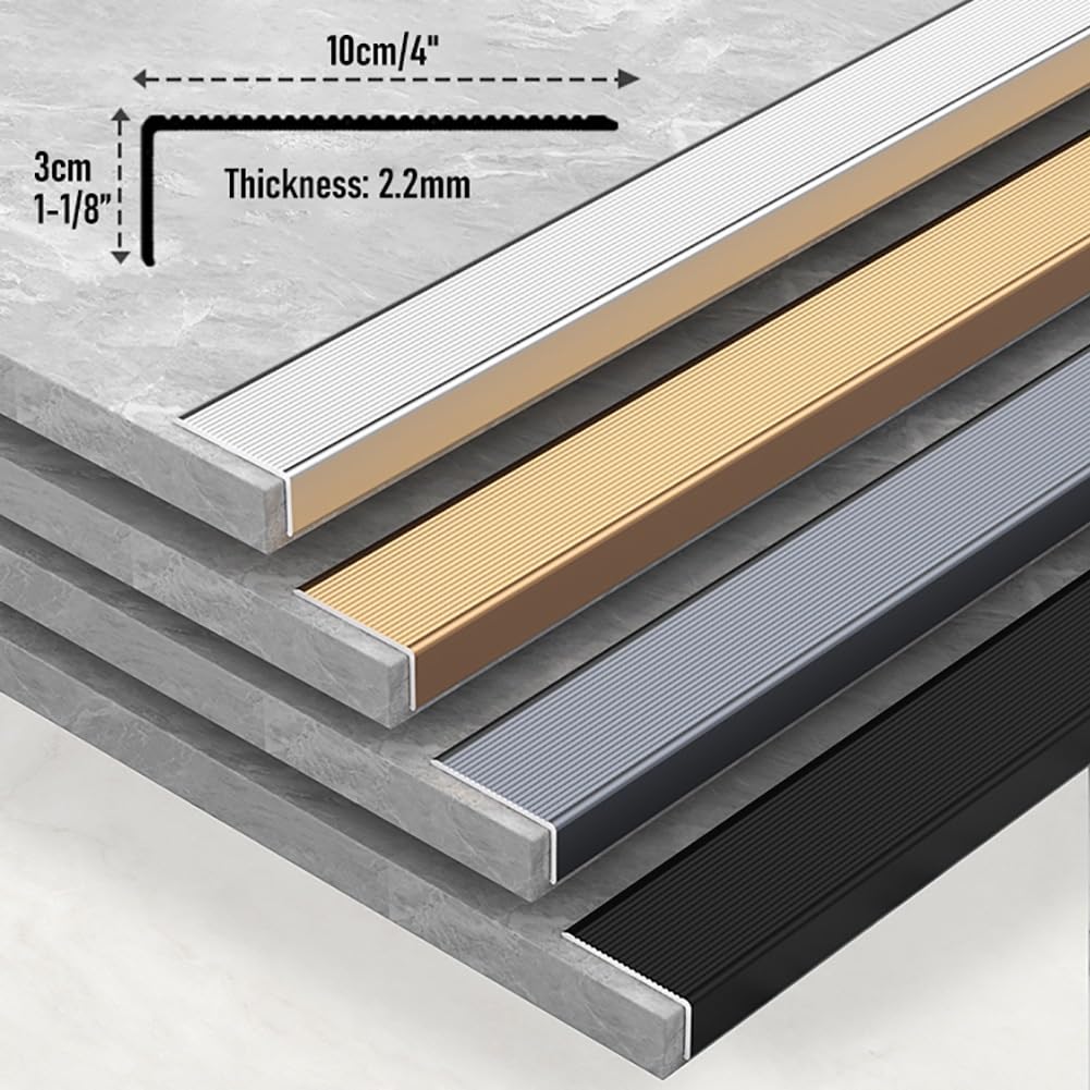 Perfil angular de borde de escalera en forma de L, longitud 100/134 cm, Perfil de protección de borde de escalón de aluminio antideslizante para interiores y exteriores(Rose gold,120cm/47 In)
