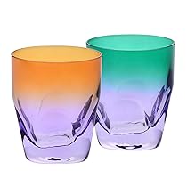 Krosno – Bicchieri da whisky 260 ml, set da 2 – Collezione Aurora – Dipinti a mano – Cristallo senza piombo – Per bourbon, rum e cocktail – Idea regalo – Arancione e viola