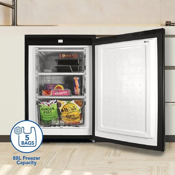 Igenix IG355B Freestanding Under Counter Freezer with 3 Large Drawers, Reversible Door, 88 Litre Freezer Capacity, 55 cm Wide, Black - 4