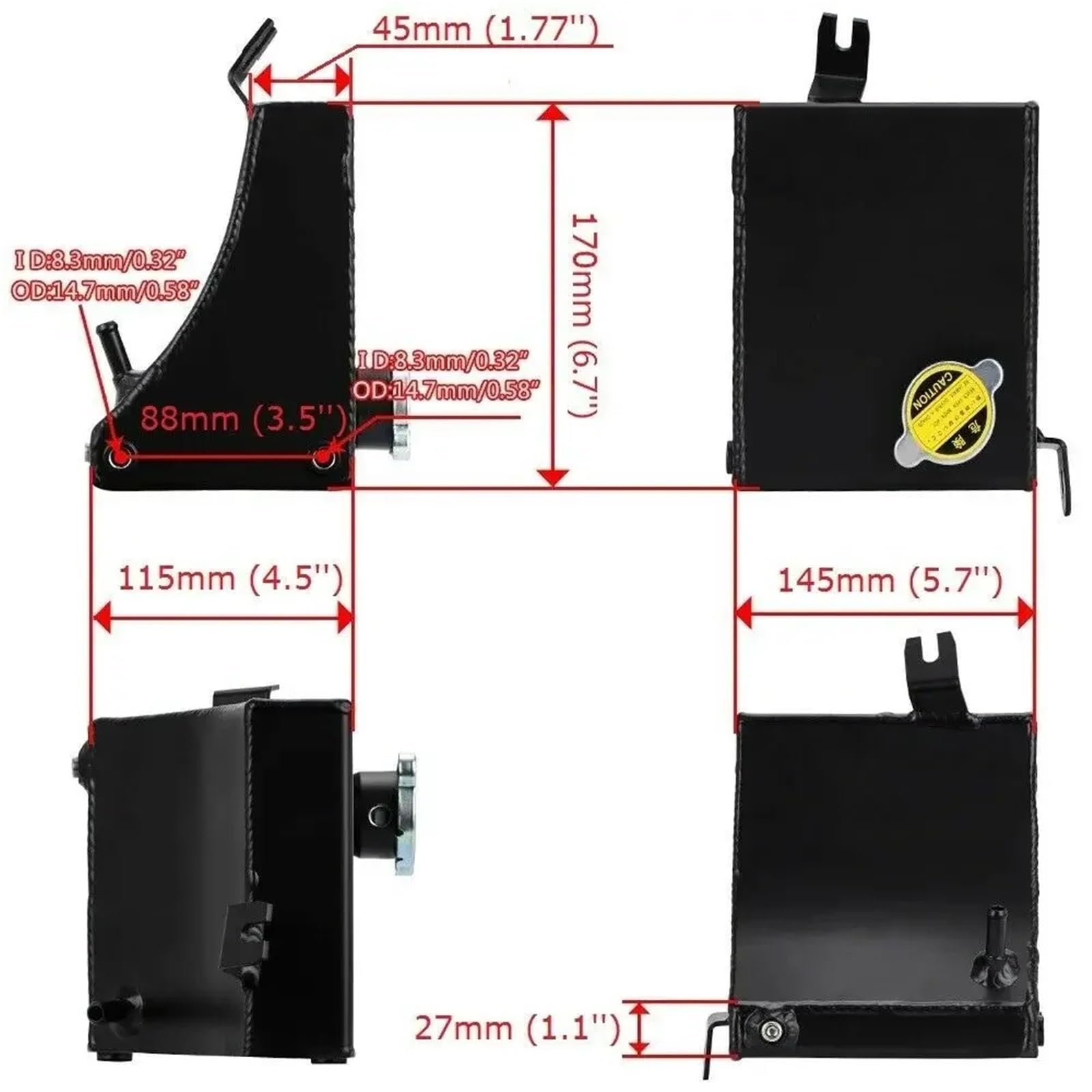 Zbiornik wyrównawczy 1,75 l chłodnica zbiornik na wodę przelewową pasuje do Nissan 240SX S13 aluminium(Black)