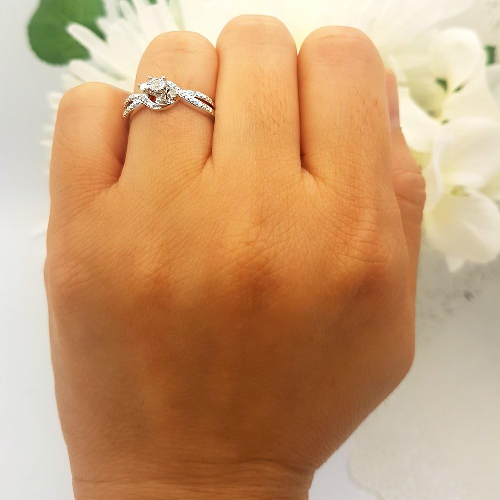 Dazzlingrock Collection 0.20 Ctw Round White Natural Diamond Ladies 3 Stone Swirl Engagement Promise Ring 1/5 CT, Sterling Silver