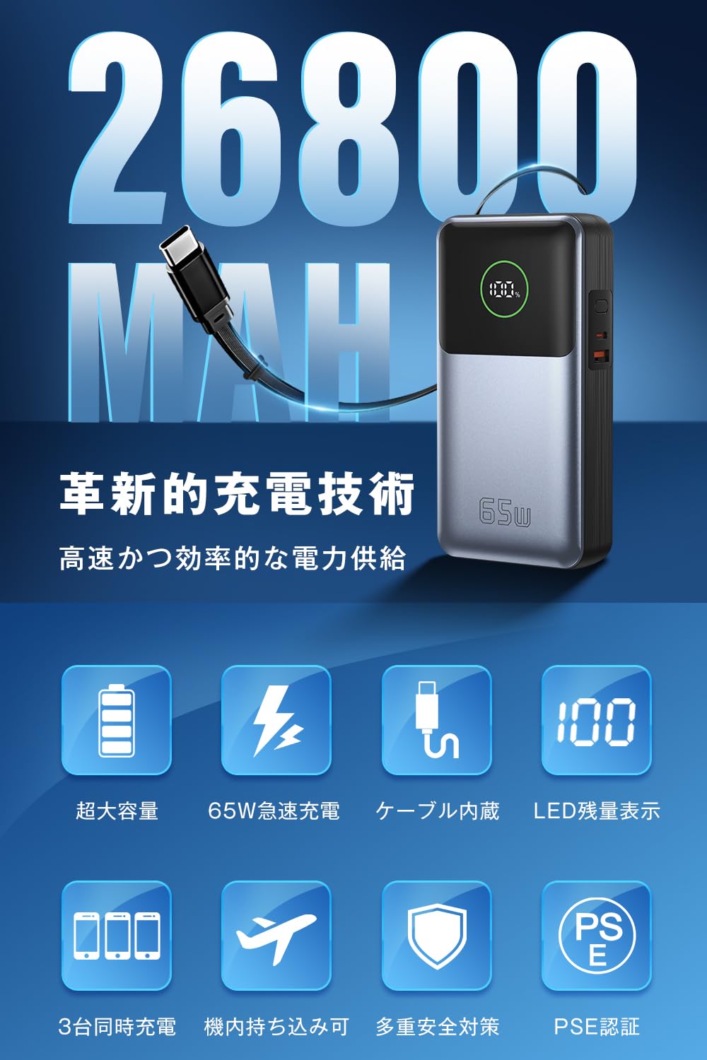 Amazon | モバイルバッテリー 20000mAh 大容量 PD65W対応 QC3.0 急速
