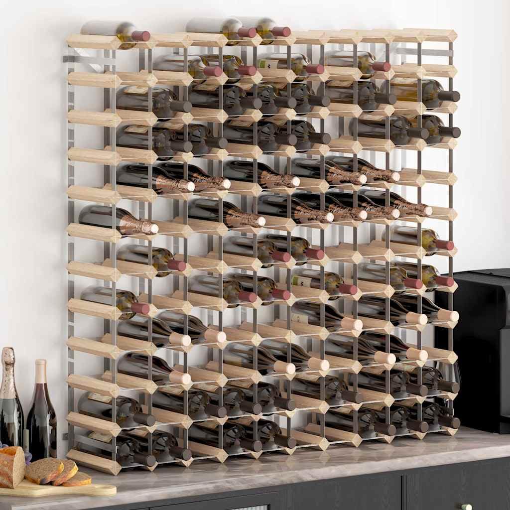 Weinregal für 120 Flaschen aus Kiefernholz 110x22,5x110 cm | Kompakte Lagerung im Weinkeller oder Wohnzimmer: Standregal aus verzinktem Stahl für Vorräte und Präsentation.