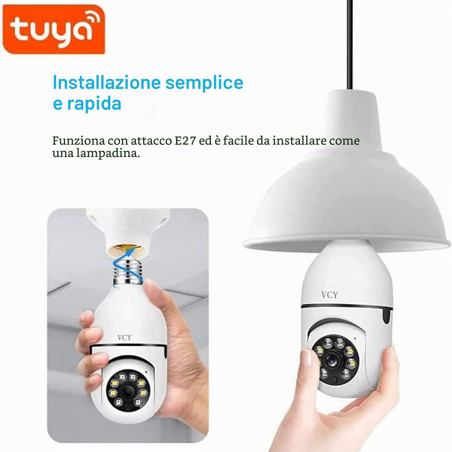 Telecamera di sicurezza della lampadina, E27 WiFi TUYA colori notturna a 360 gradi Pan/Tilt Telecamera IP panoramica,3MP 1080 P Smart Home Sorveglianza Bambini Cam Allarme Due Vie Talk Indoor Pet