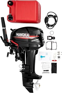 2-Stroke 18HP HANGKAI Outboard Motor, 246CC Heavy Duty Fishing Boat Engine Short Shaft Water Cooled Outboard Motor Inflatable Marine Fishing Engine with 6.34 Gal Large Fuel Tank & CDI Ignition System