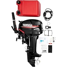 Hangkai Outboard Motor, 18HP 2 Stroke Boat Motor, 246CC Heavy Duty Fishing Boat Engine with Water Cooling System & CDI Ignition, Short Shaft, for Rubber Boats, Inflatable Boats, Fishing Boats