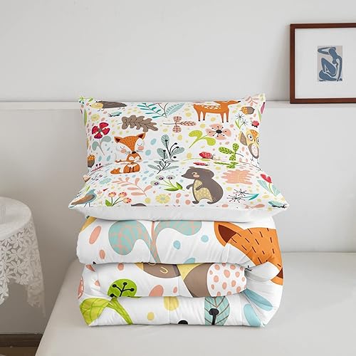 Miniatura 5 de Erosebridal Juego de edredón de zorro para niños, tamaño individual, bonito edredón de plumón de oso bosque, ciervo, para dormitorio de niños y