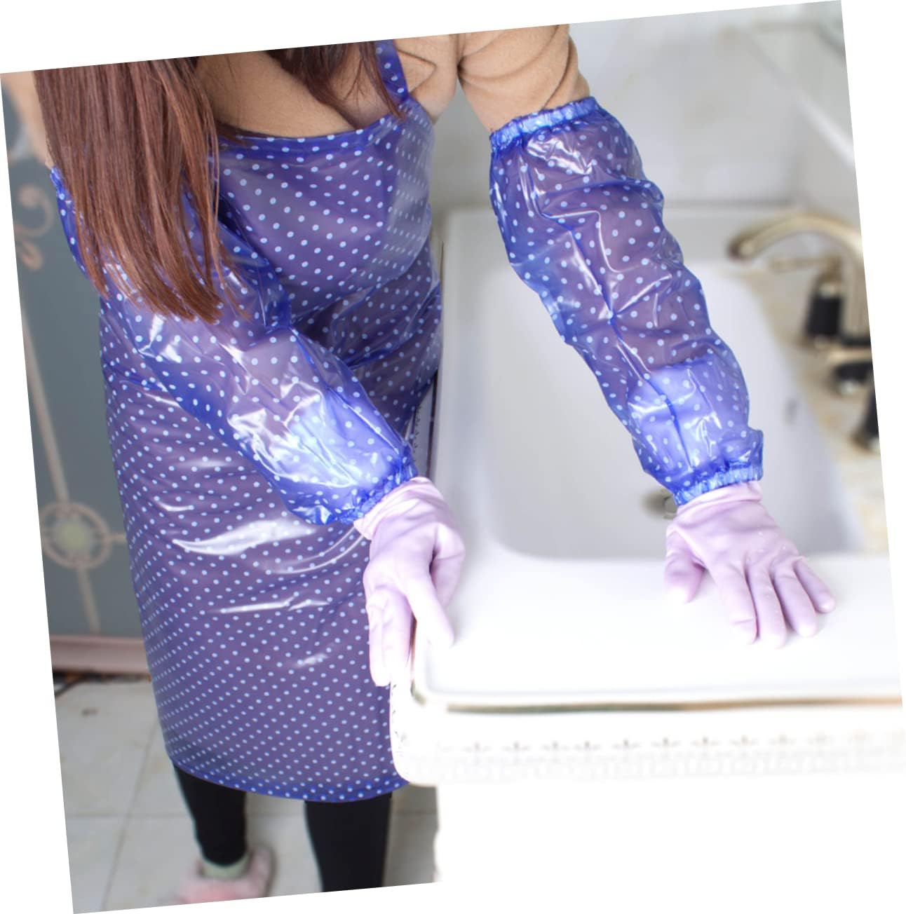 COLLBATH Waterproof Cleaning Oversleeves 6 Pairs Elastic Arm Sleeve Protectors for Kitchen and Work Oilproof and Reusable Arm Guard Covers 14.96X4.72 Inches