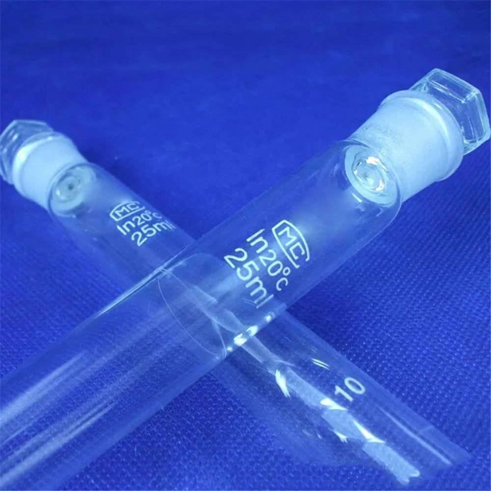 Cristalería de Laboratorio Lote de 12 cubetas de vidrio de 25 ml graduadas con tapón y fondo plano.