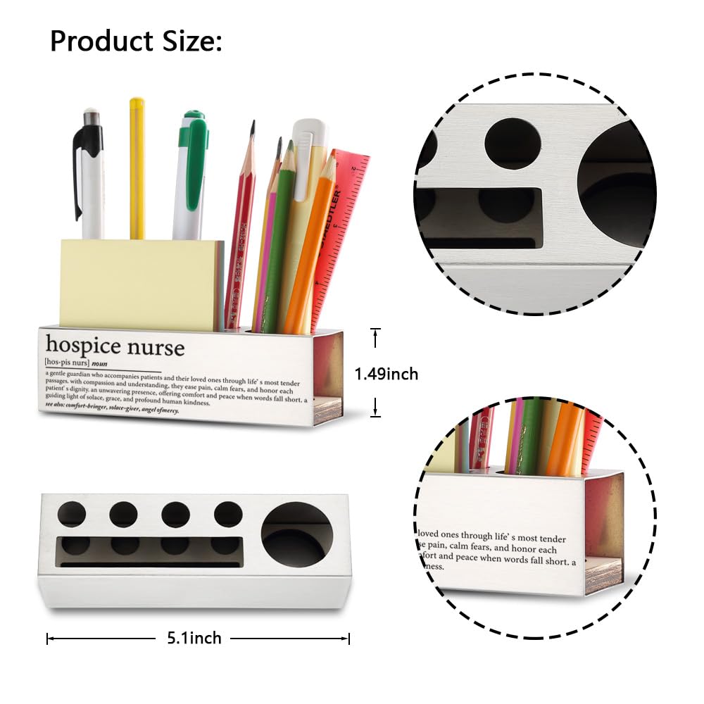 THRXOBN Elegante accesorio de escritorio para enfermeras de hospicio, regalo de agradecimiento para cuidadores compasivos, decoración de oficina con cita motivacional, soporte para bolígrafo de acero