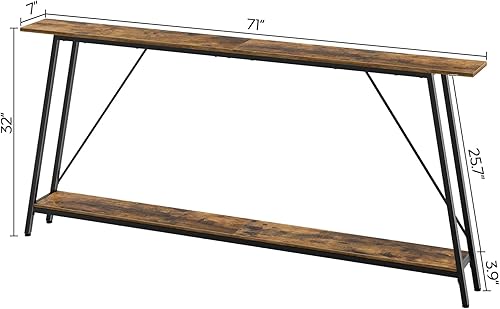 Miniatura 3 de Mesa consola, mesas de sofá de 2 niveles de 71 pulgadas con almacenamiento, mesa de entrada estrecha, detrás del sofá, mesa de pasillo delgada para