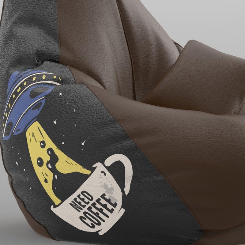 Image of Biggie Bean Bag with Beans Filled XXXXL Bean Bag with Free Cushion and Footrest - Official : PrintZen Combo (Matching Color : Printed, Need Coffee-Brown)