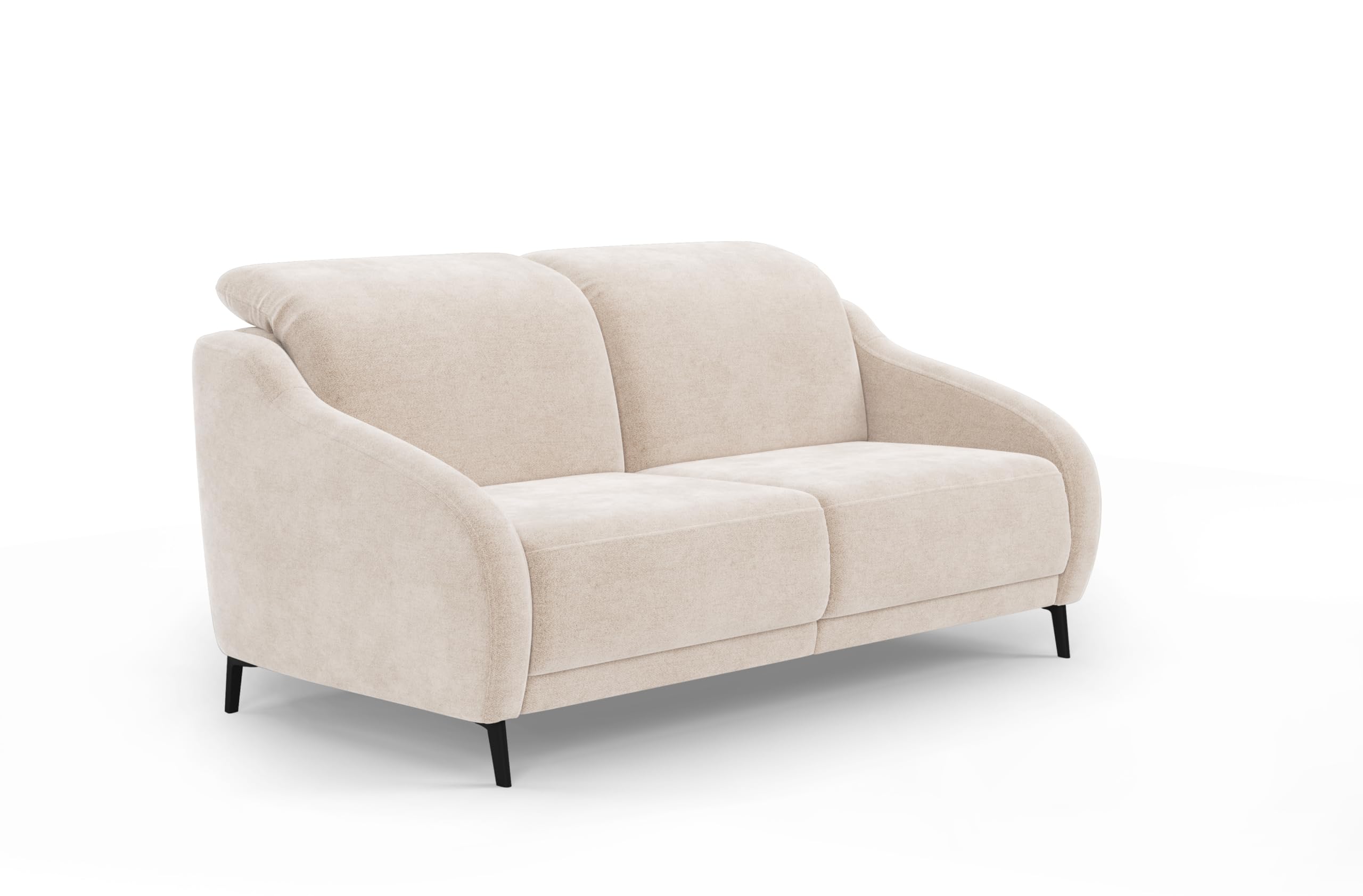 Cavadore 3er-Sofa Blue, 3-Sitzer Couch im modernen Design mit motorischer TV-Funktion inkl. klapptisch, USB-Anschluss, Kopfteilverstellung, mattschwarzen Metallfüßen, 192 x 93 x 104, Mikrofaser, Beige