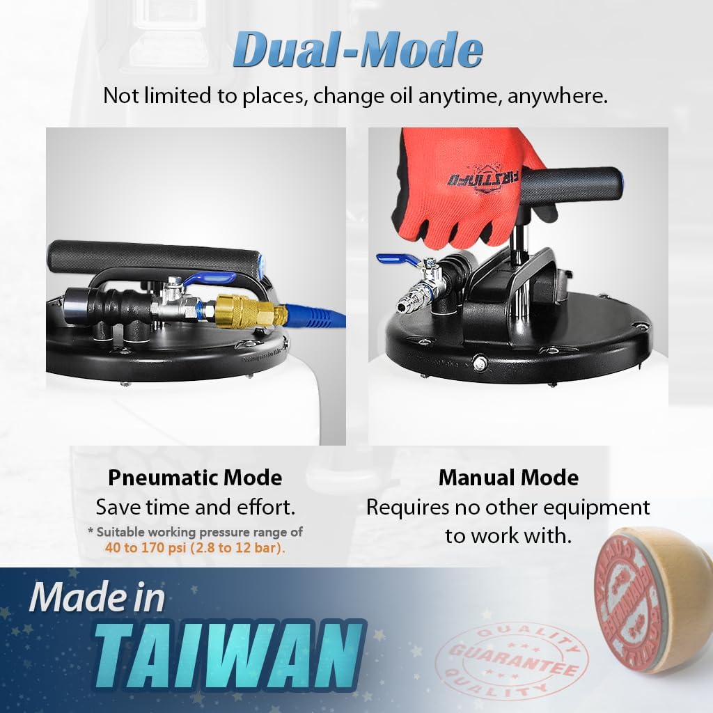 FIRSTINFO A1106USY3 Patented 15L / 3.9 Gallon Pneumatic/Manual Oil Vacuum Extractor | Oil Change Pump | 47 Inch Tube | Taiwan